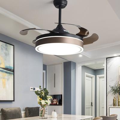 China Lighting Functions Living Room 4 Pieces Hidden Retractable Ceiling Fan Retractable LED Blades With Turning On Bright Light Remote Control for sale