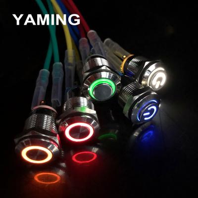 China 12mm Metal Push Button Switch Ring LED Lamp Power Mark Symbol Car Auto Engine PC Power Momentary Reset 12mm for sale