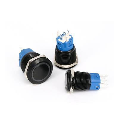 China Round Flat Momentary Reset 6V 12V 220V 19mm Shell Metal Push Button Switch IP65 LED Waterproof 19mm Black Light for sale