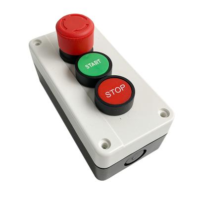 China Flat Push Button Switch 3P 600V 10A Start Stop Emergency OFF-ON-OFF OR NO Control Electric Circuit 3P Button Red Green Box for sale