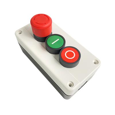 China 3P 600V 10A Start Stop Emergency OFF-ON-OFF OR NO Control Electrical Circuit Push Button Switch Button 3P Red Green Flat Box for sale