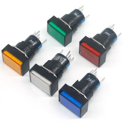 China 16mm Power Momentary Rectangular Push Button Switch With LED Lamp Reset Five Terminals LA16-J-11D LA16-J-11D for sale