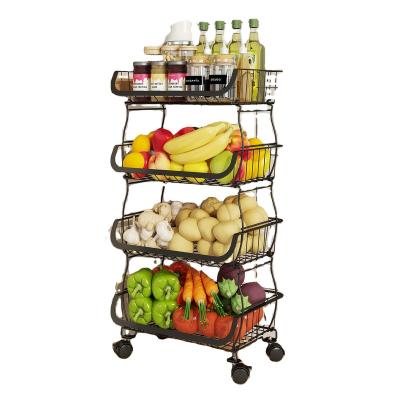 China Sustainable Stackable Wire Storage Baskets Fruit Storage Cart With Wheels Row Basket Vegetable Bins Rack For Kitchen Bathroom Basket for sale