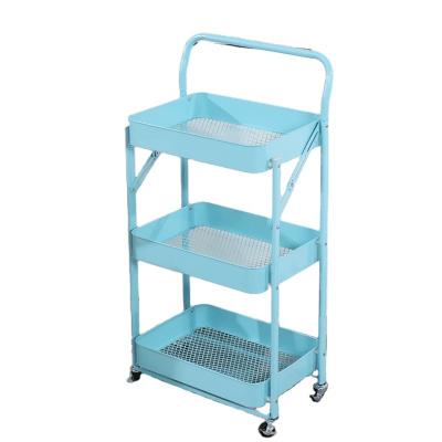 China High Quality Collapsible Foldable Kitchen Serving Vegetable Cart, Multi Purpose Folding Organizer 3 Layers Storage Rolling Carts for sale