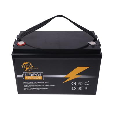 China Deep Cycle 12V 100Ah Rechargeable Lithium Iron Phosphate LiFePO4 Solar Battery Pack L256*M165*T210mm for sale