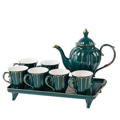 China Middle East Dubai ceramic luxury tea set 8pcs porcelain tea coffee gift viable royal classic arabic fine viable pot for sale