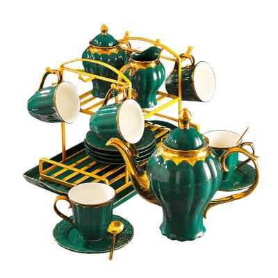 China Wholesale Viable Turkish Royal Ethiopian Luxury Ceramic Gold Plated Teaware Arabic Middle East Teapot Cups Porcelain Tea Set for sale