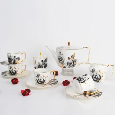 China Viable Royal Classic Afternoon Tea Party 11/15 Pcs Europe Luxury Fine Bone China Ceramic Coffee and Tea Set For Gift for sale