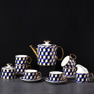 China Turkish Arabic 15pcs Bone China Gold Rim Royal Ethiopian Luxury Ceramic Tea And Coffee Set Wholesale Viable For Six Gift Box for sale