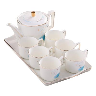 China Customized High Quality Nordic Viable Korea Style 6 People Tea Set Teapot Cup Set Ceramic Coffee Set With Tray For Wedding Gift for sale