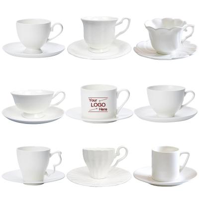 China Viable Wholesale Sublimation Custom Decal Printing Plain White Empty Bone China Ceramic Coffee Cups With Saucer for sale