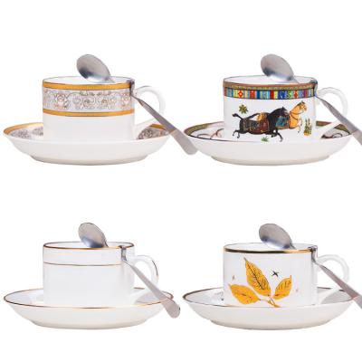 China Viable Wholesale Customizable Sublimation Coated Best Selling Bone China Ceramic Cup & Saucer With Gold Rim for sale