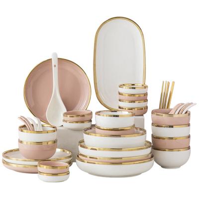 China New Style Sustainable Modern Exquisite Ceramic Tableware Custom Porcelain Dinner Set Tableware Sets for sale