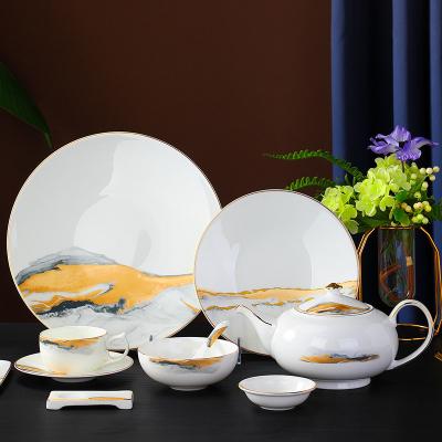 China Viable China New Design Fine Bone China Tableware China Style Fine Tableware For With Abstract Landscape Decal for sale