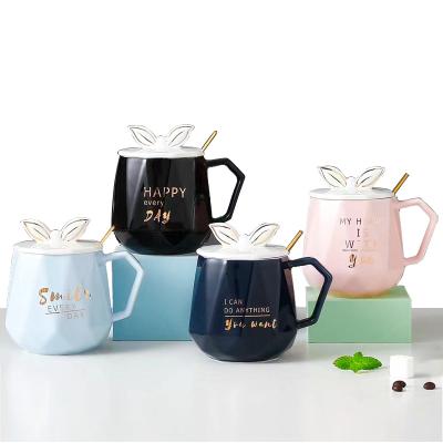 China Color Viable Creative Ceramic Luster Cute Porcelain Tea Cup Drinking Water Coffee Milk Mug For Office With Lid Spoon Cup for sale