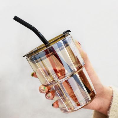 China Best Wholesale Custom Creative Blank Sublimation Printing 15oz Minimalist Coffee Mug Tumbler Clear Glass Mug With Straw Lid for sale