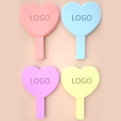 China Hot Sales Heart Lighted Plastic Hand Mirror Personalized Logo Custom Mini Handheld Mirror UV Printing Cosmetic Makeup Mirror for sale