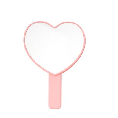 China Girls Gift High Quality Pink Lit Personalized Small Mini Portable Mirror Custom Heart Shape Makeup Hand Held Hand Mirror With Handle for sale