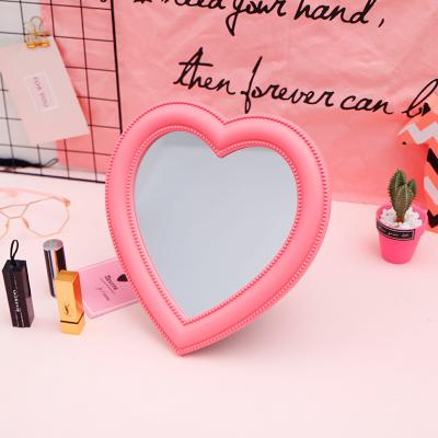 China ZMXX Pink Heart Vanity Mirror Desk Hanging Girl Room Wall Decoration Makeup Mirror Dual Function Heart Make Up Mirror for sale