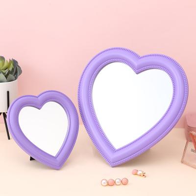 China INS ZMXX02 girl heart makeup decorative lighted desktop mirror small heart wall-mounted dormitory purple desk mirror for sale