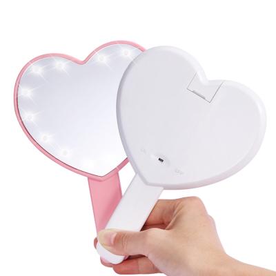 China Custom Lighted Private Label Cosmetics Makeup Handle Mirror Hand Square Led Mirror Small Vanity Led Mirror Hand Held for sale