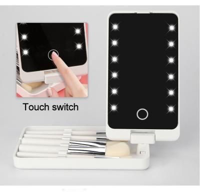 China Wholesale Portable Beautiful Plastic HS02 Lighted Led Lights Makeup Brush Box Holder Makeup Kits For Professionals Box for sale