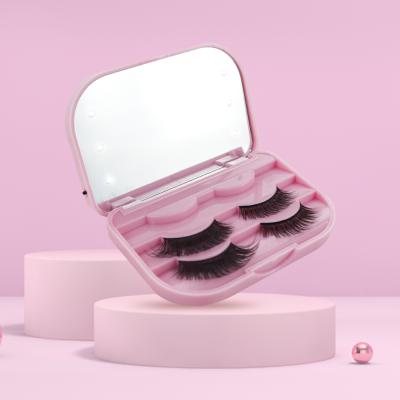 China 3D Mink Lashes Private Label Box LED Mirror Plastic Storage Box 3D Mink Lashes Private Label Box Cute Single Eyelashes Lase Light Case for sale