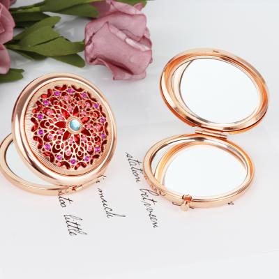 China High Quality Rose Gold Vintage Gold Lighted Black Handheld Makeup Mirror Double Sided Compact Mirrors for sale