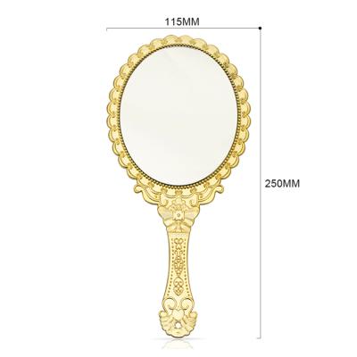 China Customized Hand Held Lighted Logo Mini Round Retro Single Side Makeup Mirror for sale