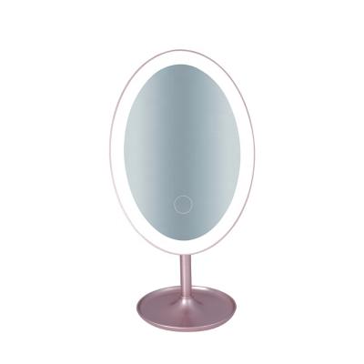 China Factory Sale Good Price Cosmetic Intelligent Table Desk Lighted Oval Makeup Mirror With LED Lights for sale