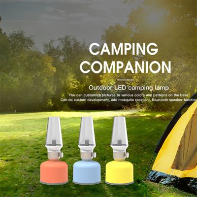 China Portable Outdoor Camping Flickering Flames Lights Led Camping Lantern 2 in 1 Retractable Handheld Camping Lamp for sale