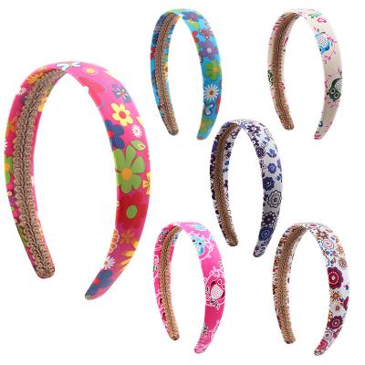 China Candygirl Popular Fancy Plastic Headband 2cm Flower Girls Lovely Hair Accessories Printing Girls Hairband Headbands for sale