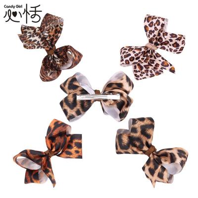 China European and American style Candygirl leopard hairpin with bow for women children hair hangers hair accessories for girls for sale