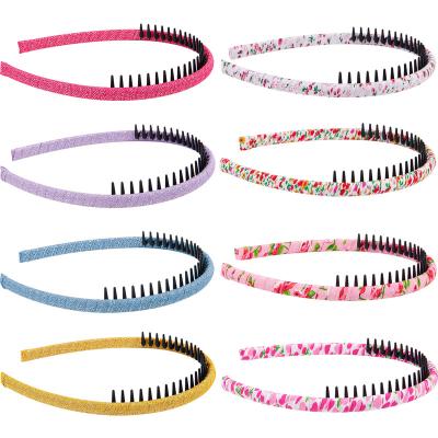 China European and American Style Candygirl 8 Pcs 1.5cm Printed Comb Hair Non-slip Band for Girls Print Comb Hair Band Printing Wholesale Headband for sale