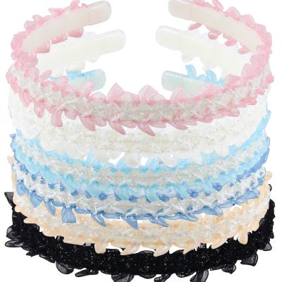 China Candygirl European and American style 6 Pcs sparkle braided lace headband for girls lace up headband for girls gifts 1cm hair bands wholesale for sale