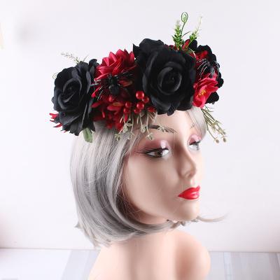 China European and American Imulation Wreath Large Halloween Christmas Style Rose Flower Garland Headband for Halloween Party Wholesale for sale