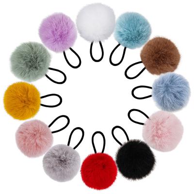 China European and American Fur Ball Hair Band Ponytail Holders Pom Hair Ties Pompom Ball Fluffy Style Ponytail Holders for Women Girl Kids Hair Accessories for sale