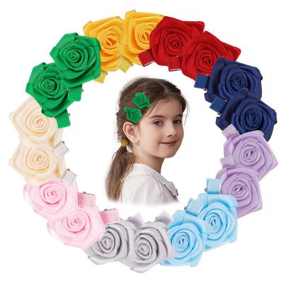 China Candygirl European and American style 9 pairs pink ribbon hair clips for kids colorful pink hairpin for girls flower hair clips wholesale for sale