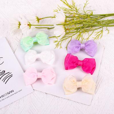 China Candygirl 12pcs sweet double bow hair clips mesh hair clip for girls with sweet diamonds girls hair accessories for sale