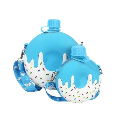 China Portable Water Bottle Kids Viable Baby Donut Tritan Cup with Outer Straw Shoulder Strap Kids Bottle with Silicone Cover 380ML for sale