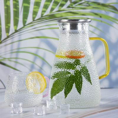 China Hotel Product Drinkware Pyrex Glass Pitcher Sustainable Cold Water Jug With Cups for sale