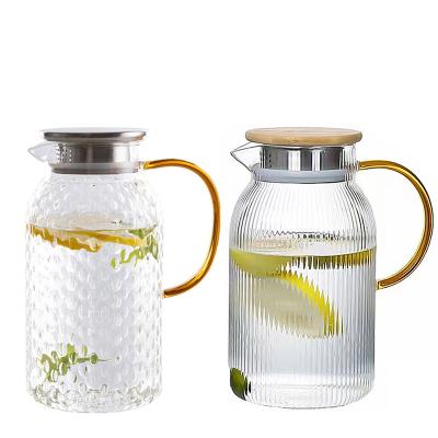 China Sustainable Cheap High Temperature Resistant Glass Water Bottle Jug Pitcher With Bamboo Lid for sale