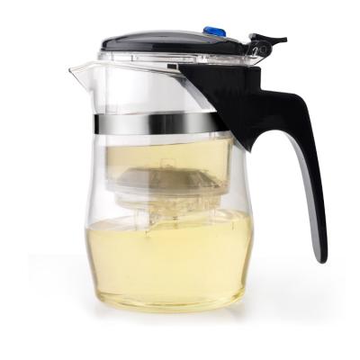 China Viable Glass Teapot Tea Maker Curve Glass Teapot With PC Infuser With Push Button for sale