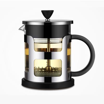 China Wholesale 600ml 1000ml Double-wall Stainless Steel Viable Reusable Coffee Plunger French Press Milk Glass Coffee Maker for sale