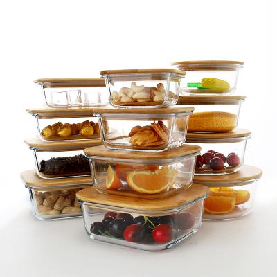 China Freshness Preservation Factory Price Bamboo Tops Airtight Borosilicate Glass Food Storage Container Sets for sale