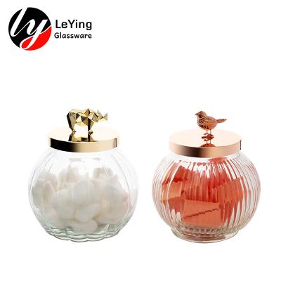 China New Design Freshness Preservation Glassware Toy Topped Lids Wedding Candy Decorative Animal Pumpkin Glass Jar for sale