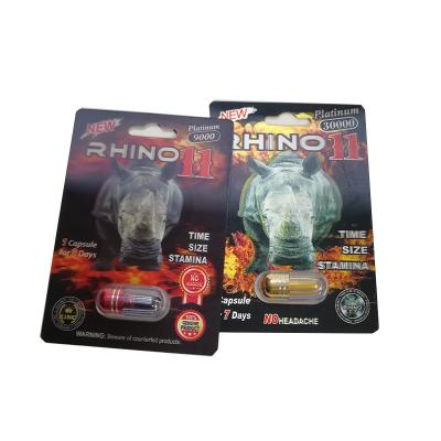 China Hot Selling Recyclable 3D Effect Rhino 11 Pills Packaging Card Box For Male Enhancement for sale