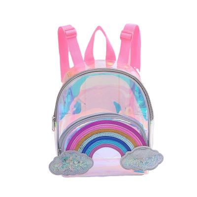 China New Design Waterproof Light Weight Clear Laser PVC Kids School Bag Gift Boy and Girls Bag Cute Rainbow Shoulder Backpack for sale