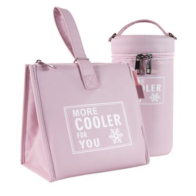 China Diary Used Oxford Lunch Bag High Quality Waterproof Fabric Reusable Pink Lunch Bag With Bottle Bag For Office Women Men for sale