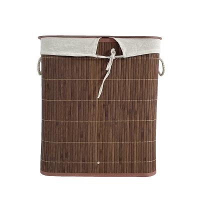 China Large Collapsible Folding Brown Color Folding Dirty Rattan Bamboo Laundry Basket for Sundries and Dirty Clothes for sale